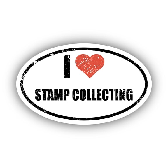I Love Stamp Collecting I Heart Euro Oval Sticker Vinyl 3M Decal 3 In x 5 In