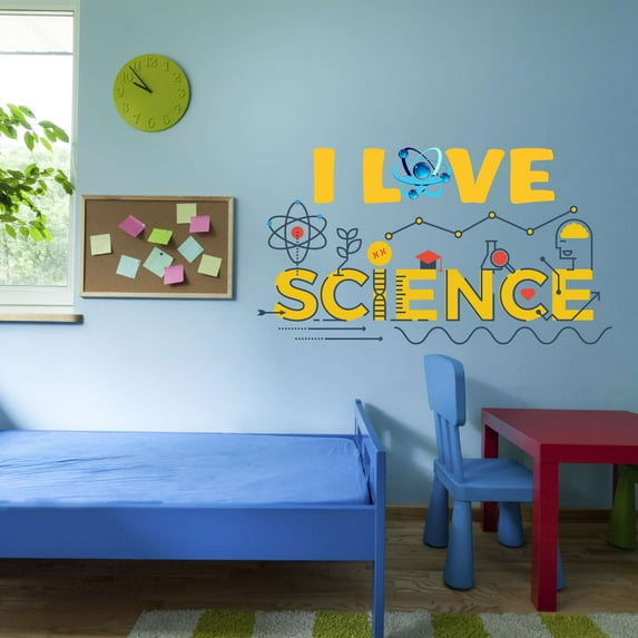 I Love Stem Science Scentist Technology Engineering Math Lab Study Experiments Atoms Microscope Scienctist Algebra Geometry Holiday Decorating Bedroom Wall Decal Sticker - Size: 20 In X 12 In