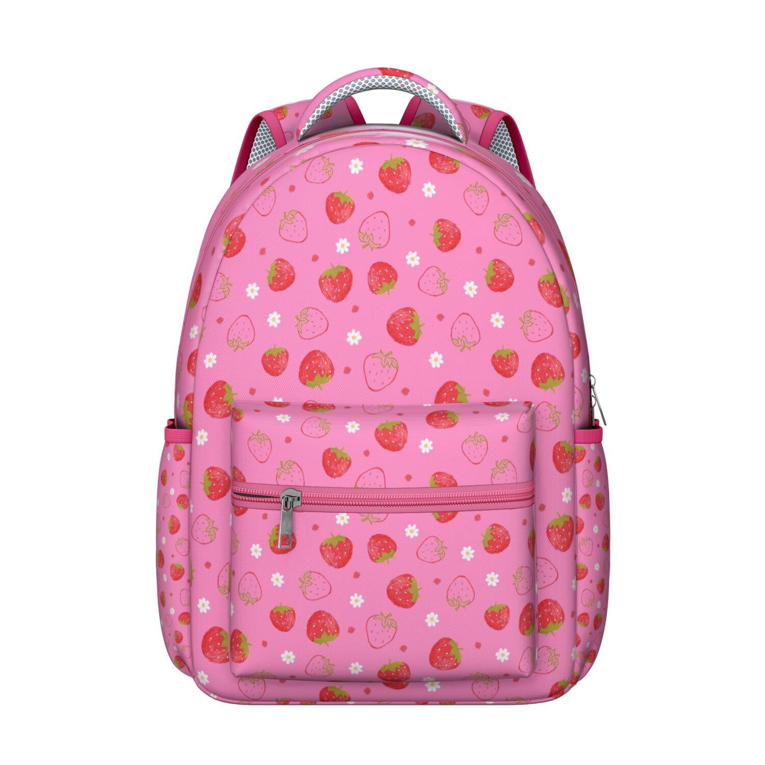 I Love Strawberries Backpack - Cute Kawaii Waterproof School Bag with Spinal Support & Breathable Comfort for Teens & College Students