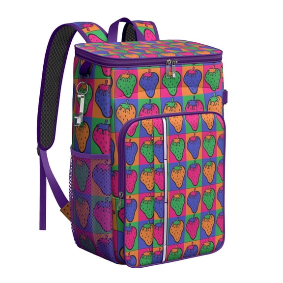 I Love Strawberries Cooler Backpack, Insulated and Leakproof Fruit Pattern Bag for Hiking and Outdoor Travel