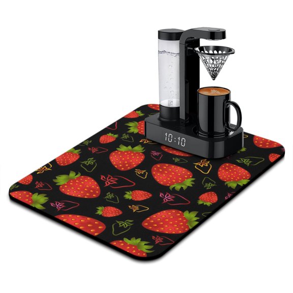 I Love Strawberries Dish Drying Mat, Cute Red Sweet Fruity Fresh Berry Absorbent Kitchen Mat