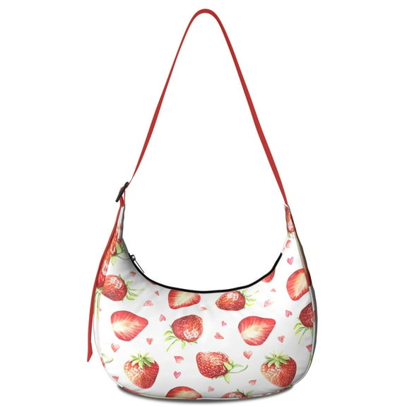 I Love Strawberries Floral Print Crossbody Handbag for Women, Red Berry Shoulder Tote, Lightweight Water-Resistant Hobo Purse, Cute Sweet Summer Fruit Design