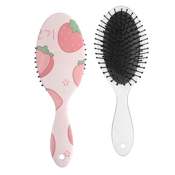 I Love Strawberries Hair Brush, Red Berry Pattern Detangling Paddle Brush, Sweet Fruit Design, Soft Bristle Brush