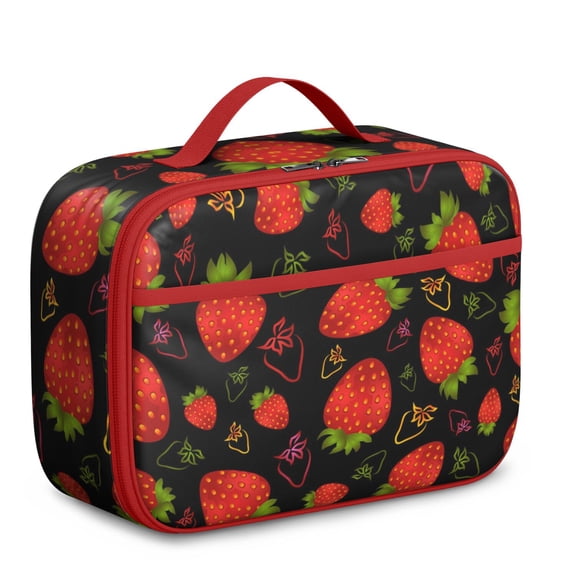 I Love Strawberries Insulated Lunch Box - Fresh Fruit Design, Thermal Insulation, Separate Compartment for Snacks