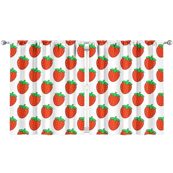 I Love Strawberries Kitchen Curtains Set of 2 52x63 Inch Cute Cartoon Watercolor Painted Fruit