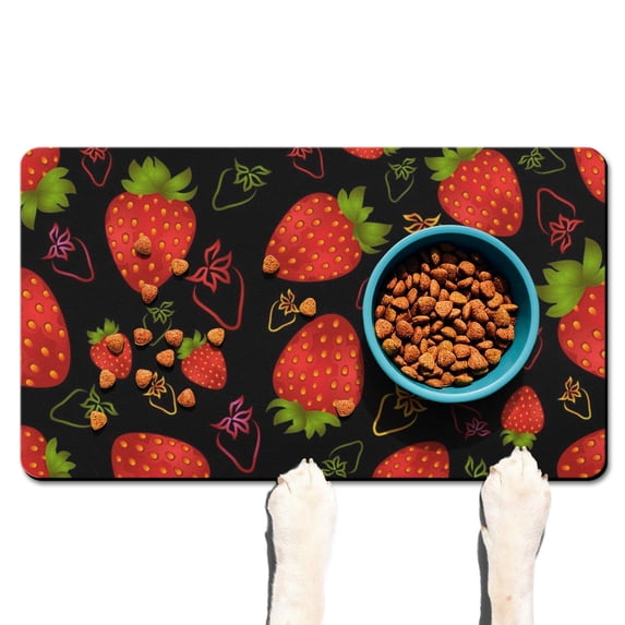 I Love Strawberries Pet Mat - Non-Slip Dog Bowl Mat with Sweet Strawberry Cake Design