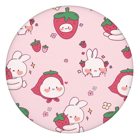 I Love Strawberries Round Elastic Table Cover - Waterproof Fitted Tablecloth, Windproof & Easy to Clean (44 inches)
