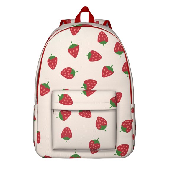 I Love Strawberries School Backpack, Fruity Red Berry Pattern Lightweight Travel Backpack with Comfortable Carrying for Women and Teens
