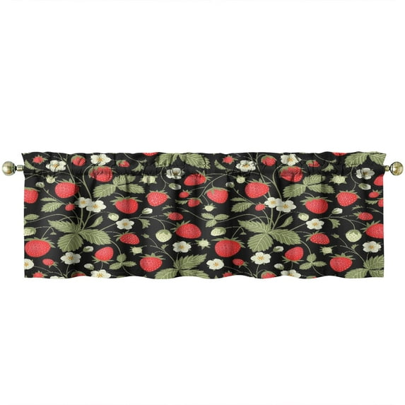 I Love Strawberries Valance - Fresh Summer Fruit Design - 54" Wide Rod Pocket Window Topper - Easy Hang Farmhouse Kitchen Curtain