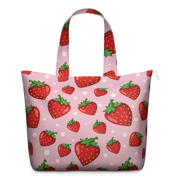 I Love Strawberries Weekender Bag - Red Berry Print, Large Capacity Zippered Tote for Women, Moms & Working Professionals