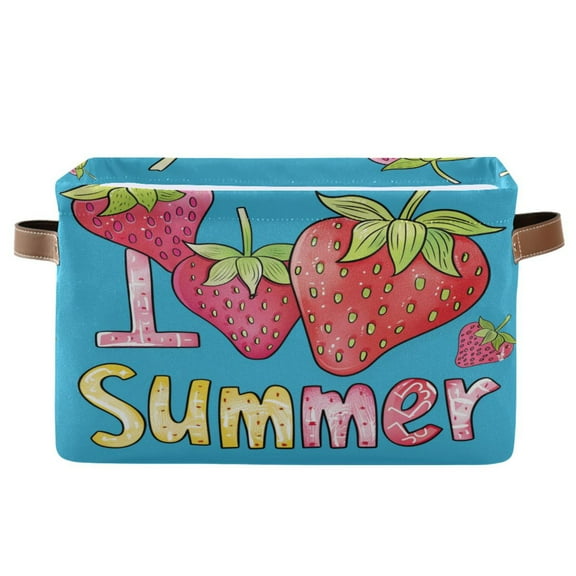 I Love Summer Strawberries Storage Bins with Handle Fabric Organizer Basket Foldable Box 1 Pack 14.2x10.2x8.3