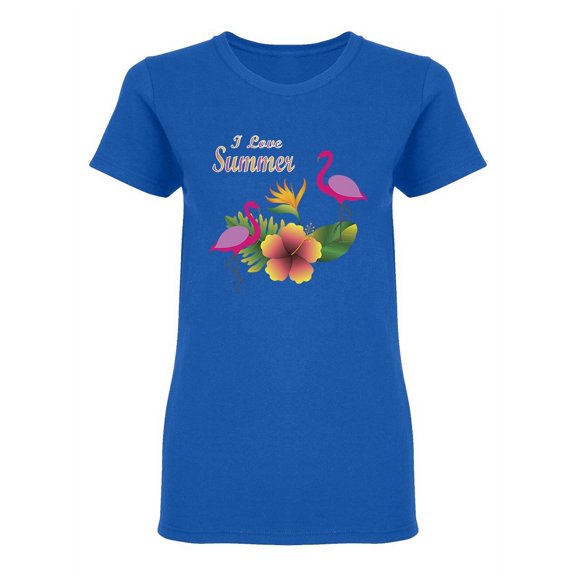 I Love Summer Tropical Flamingos Shaped T-Shirt Women -Image by Shutterstock, Female x-Large