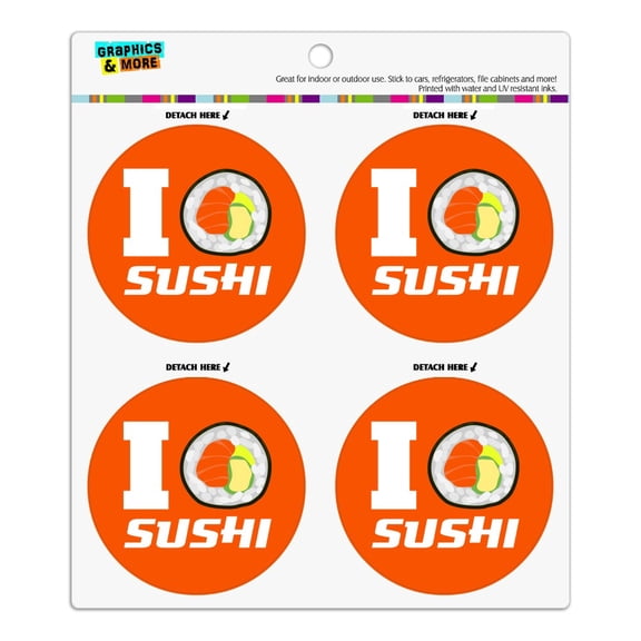 I Love Sushi Roll Heart Refrigerator Fridge Locker Vinyl Circle Magnet Set