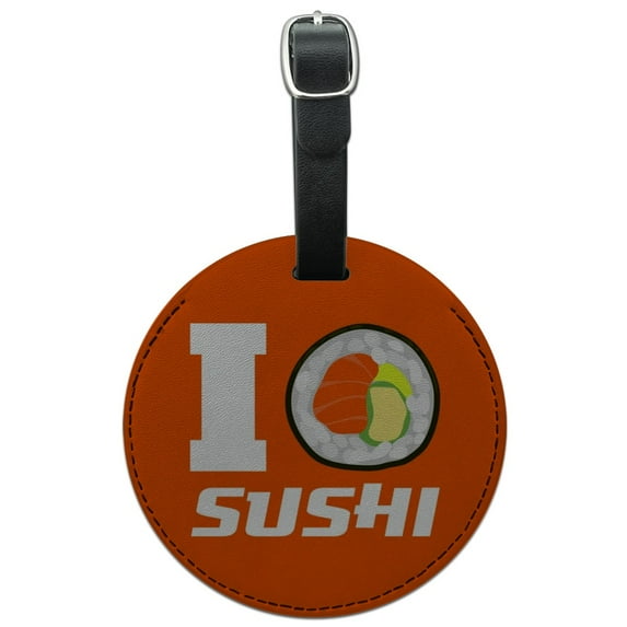 I Love Sushi Roll Heart Round Leather Luggage Card Suitcase Carry-On ID Tag