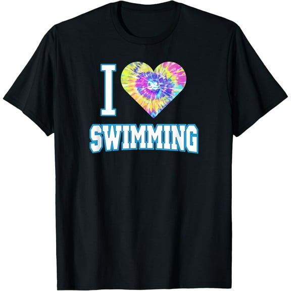 I Love Swimming Tie Dye Heart T-Shirt