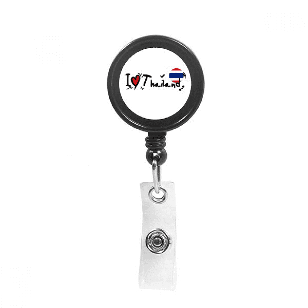 I Love Thailand Word Flag Love Heart Illustration Retractable Keychain Badge Holder ID Badge