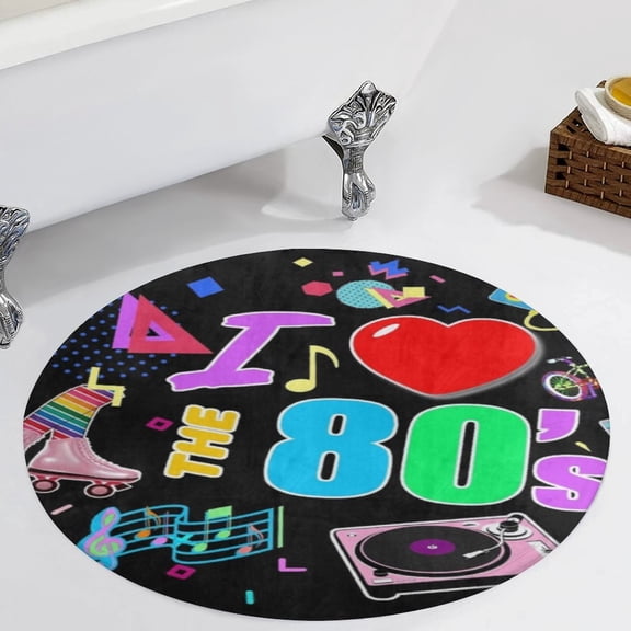 I Love The 80's Retro Heart Round Area Rugs for Bedroom Living Room, 3FT Soft Comfy Indoor Circle Carpets, Carpet Home Decor Floor Mat