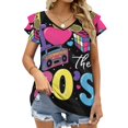 thumbnail image 1 of I Love The 80's Retro Heart Short Sleeve T Shirts Summer V Neck Tops Fashion Casual Tee Shirt, 1 of 7