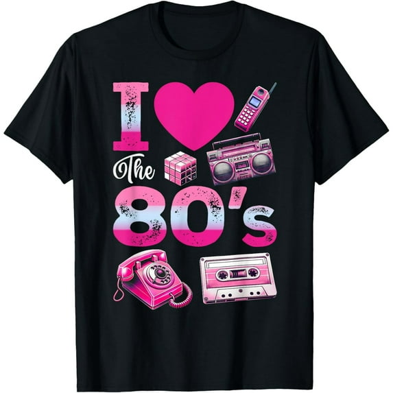 I Love The 80s 1980's Vintage Style Eighties Retro Party T-Shirt men and women can wear, black, white, gifts