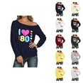 thumbnail image 1 of I Love The 80s Sweatshirts for Women Long Sleeve Off The Shoulder Vintage 80s Sweatshirt Pullover Tops, 1 of 5