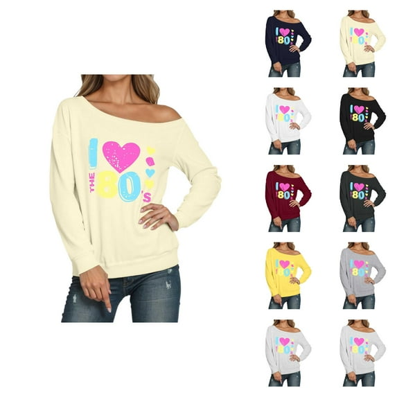 I Love The 80s Sweatshirts for Women Long Sleeve Off The Shoulder Vintage 80s Sweatshirt Pullover Tops