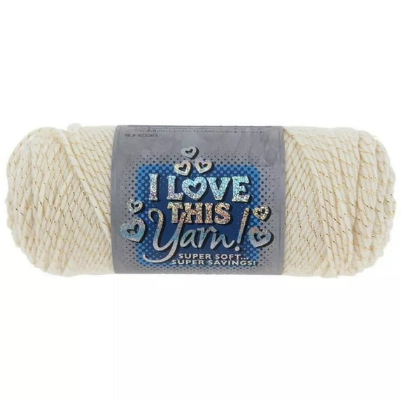 I Love This Yarn Metallic, Medium Weight Acrylic with Metallic Polyester Thread, 252 Yards, Metallic Ivory