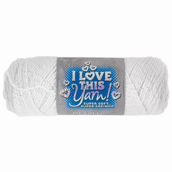 I Love This Yarn Metallic, Medium Weight Acrylic with Metallic Polyester Thread, 252 Yards, Metallic White