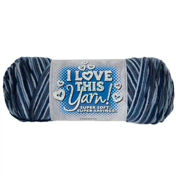 I Love This Yarn Print, Medium Weight 100% Acrylic Yarn, 252 Yards, Denims Ombre