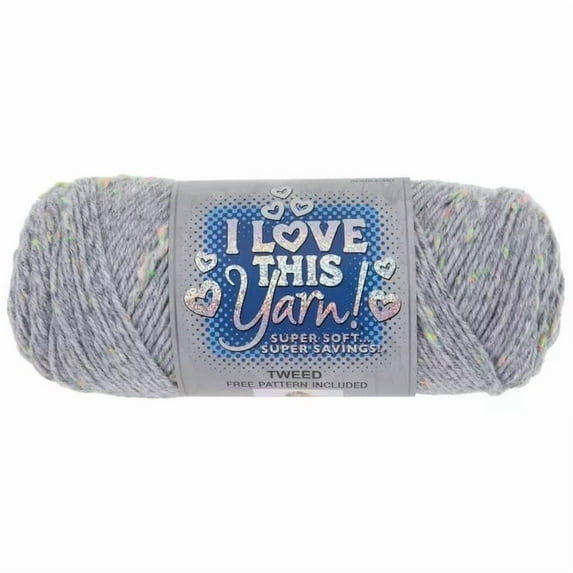 I Love This Yarn Tweed, Medium Weight 97% Acrylic and 3% Viscose Yarn, 252 Yards, Grey Confetti Tweed