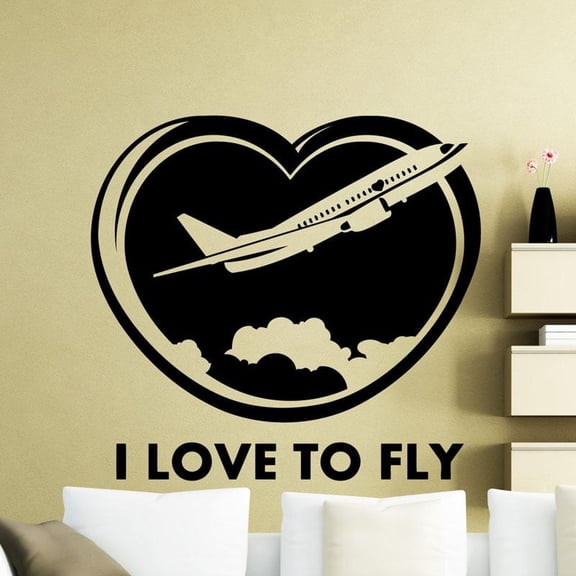 I Love To Fly Aircraft Airplane Wall Sticker Plane Vinyl Decal Home Garage Room Interior Decoration Waterproof Art Murals 45x42cm