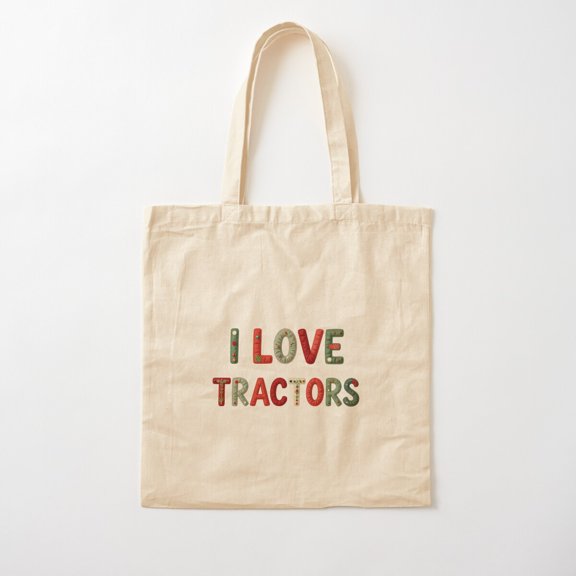 I Love Tractors, In Faux Lettering Canvas Tote Bags, Reusable Shopping Bag