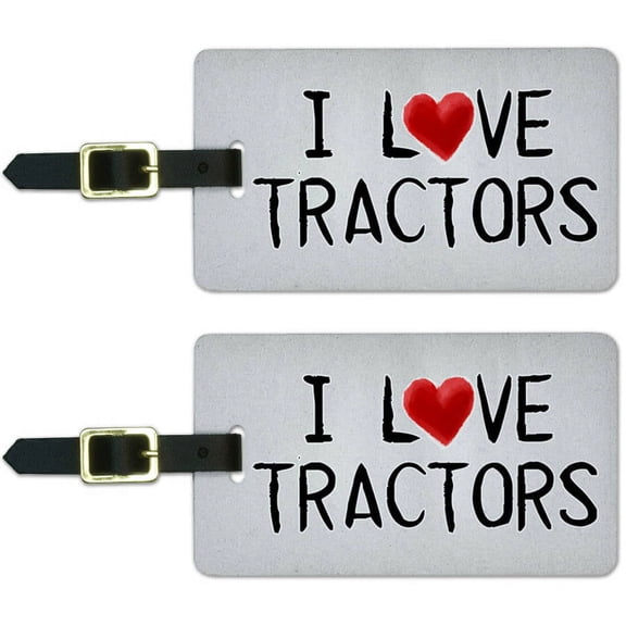 I Love Tractors Written on Paper Luggage Suitcase Carry-On ID Tags, Set of 2