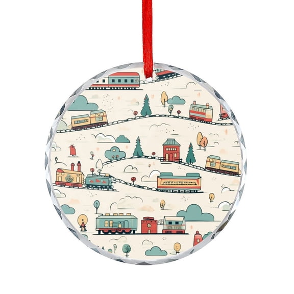 I Love Trains Cartoon Ornament Holiday Decor And Xmas Gifts Ideas Train Gifts for Men Round Glass Hanging Ornament