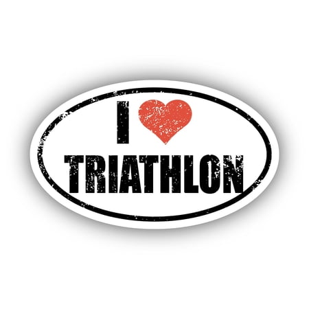 I Love Triathlon I Heart Euro Oval Sticker Vinyl 3M Decal 3 In x 5 In