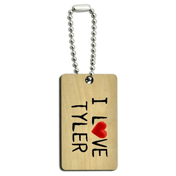 I Love Tyler Written on Paper Wood Rectangle Key Chain