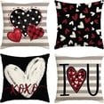 thumbnail image 1 of I Love U XOXO Valentine Hearts Stripes Throw Pillow Covers, 20 x 20 Inch Love Wedding Black Cushion Case Decoration for Sofa Couch Set of 4, 1 of 6