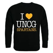I Love UNCG University of North Carolina at Greensboro Spartans Crewneck Pullover Sweatshirt Sweater Black Small