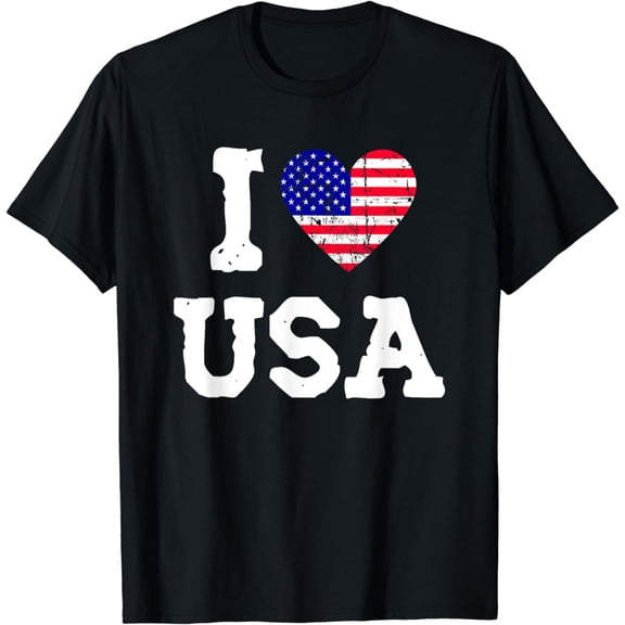 I Love USA | American Flag Heart | Freedom Patriotic T-Shirt