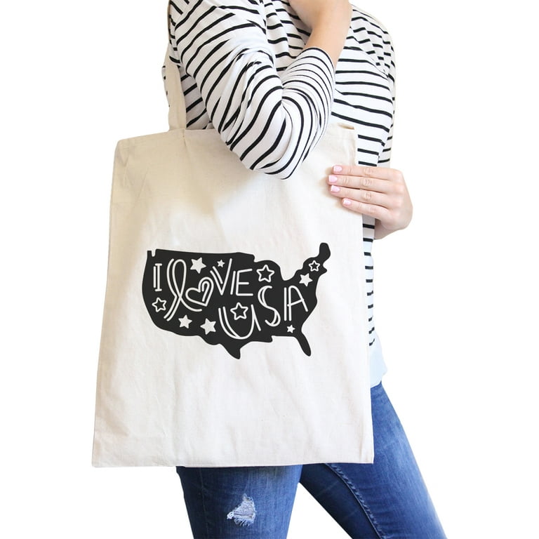 I Love USA Natural Canvas Tote Bag Perfect Gift Idea For Army Wives 