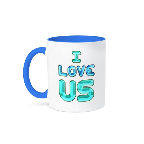 3dRose, I Love Us In Blue and Aqua Gem Effects, 11oz Two-Tone Blue Mug