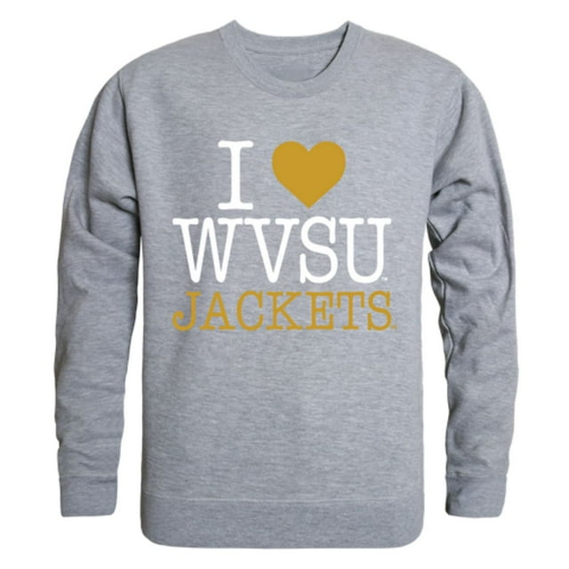 I Love WVSU West Virginia State University Yellow Jackets Crewneck Pullover Sweatshirt Sweater Heather Grey Large