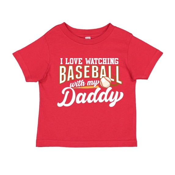 I Love Watching Baseball With My Daddy Toddler T-Shirt 3T Red