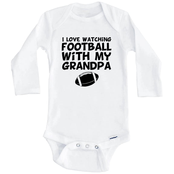 I Love Watching Football With My Grandpa One Piece Baby Bodysuit (Long Sleeve), 0-3 Months White