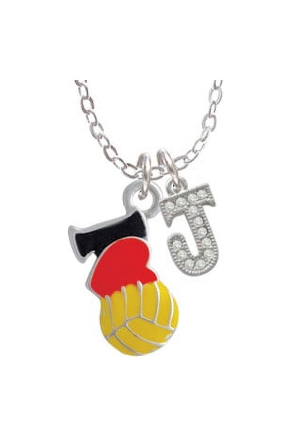 I Love Water polo - Red Heart - J - Crystal Initial Sophia Necklace, 18"+1"