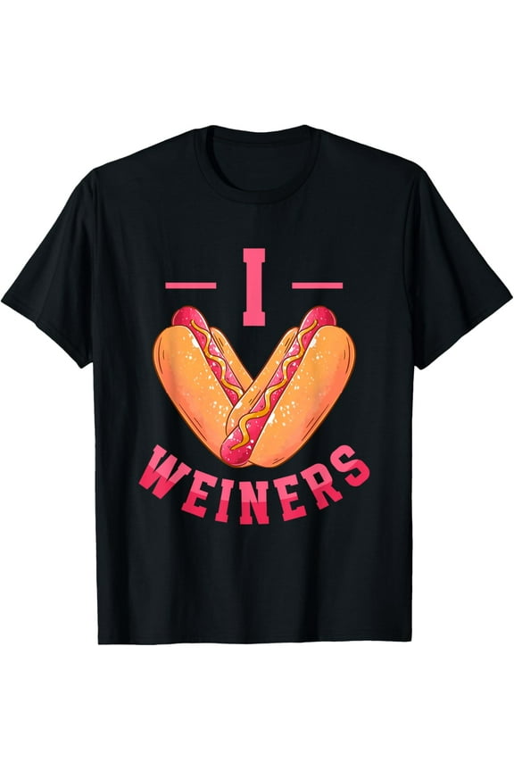 I Love Weiners | Hot Dog Lovers | Vienna Sausage T-ShirtMen and women, White Black T-shirt, size: Extra large S-1021XL
