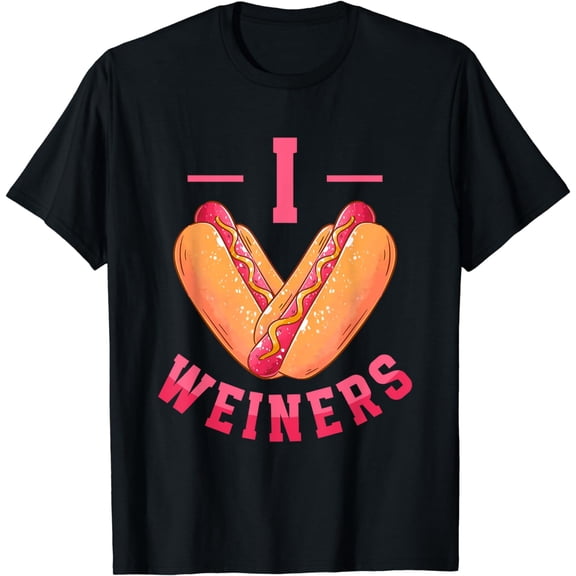 I Love Weiners | Hot Dog Lovers | Vienna Sausage T-ShirtMen and women, White Black T-shirt, size: Extra large S-1021XL