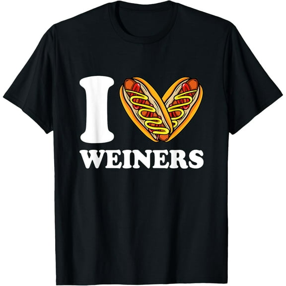 I Love Weiners Hotdogs Funny Wiener Frank Sausage Bun T-ShirtMen and women, White Black T-shirt, size: Extra large S-1023XL