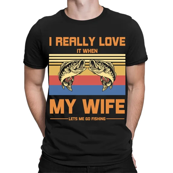 I Love When My Wife Lets Me Go Fishing Funny Fish Lover Mens T-Shirts # ...