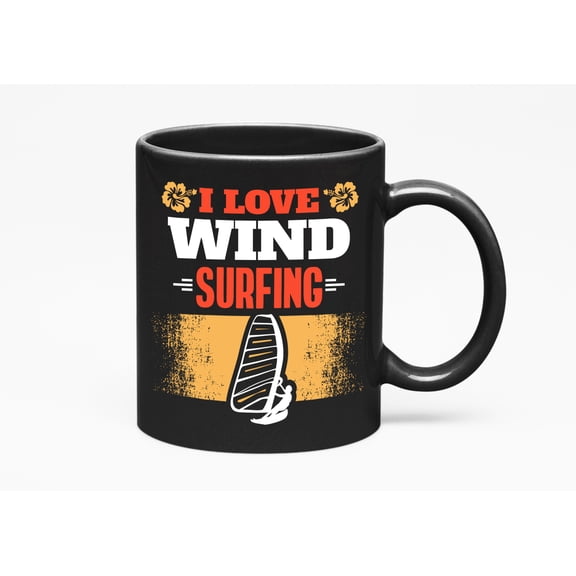 I Love Wind Surfing., Black 11oz Ceramic Mug