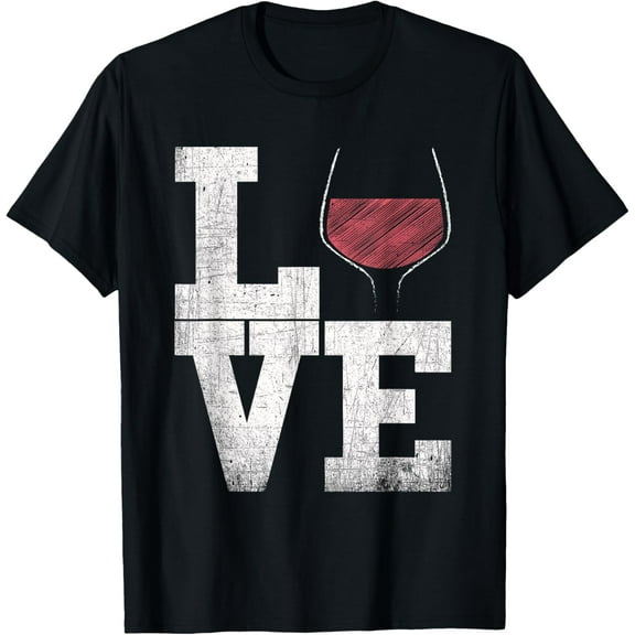 I Love Wine Red Wine Glass Heart - Wine Drinker Distressed T-Shirt
